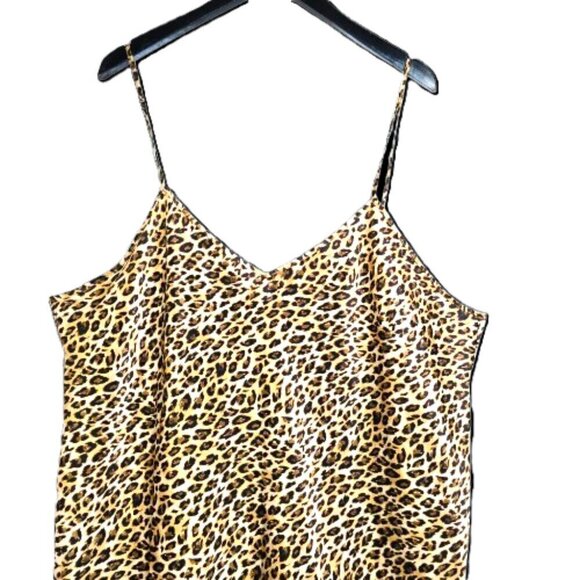 Vintage Gilligan O' Malley Black Brown Cheetah Silky Satin Slip Dress Lingerie - Picture 3 of 6